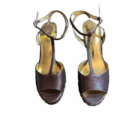 Audrey Brooke Shoes - AUDREY BROOKE Yesenie Brown Genuine Leather Sz 6.5M T Strap Platform Sandal Heel